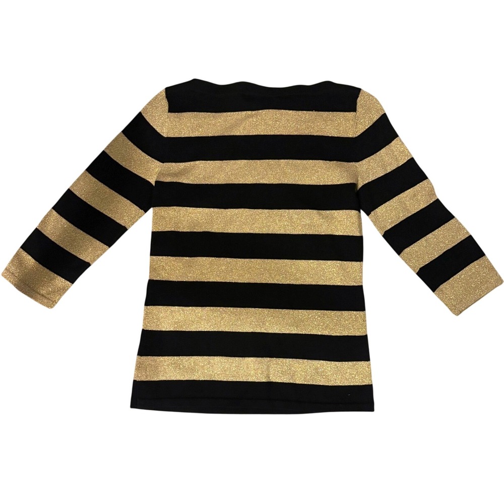 Lauren Ralph Lauren Womens Black Gold Metallic Striped Boat Neck Top Size Medium - Picture 7 of 7